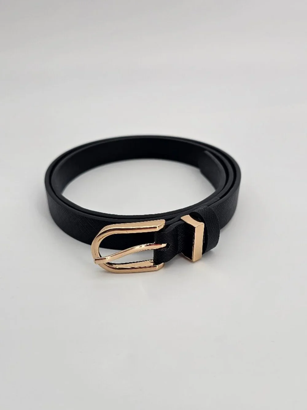 Black Skinny Belt Gold Buckle Women’s Belt
